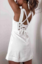 Square Neck Wide Strap Sleeveless Diagonal Tier Ruffle Mini Dress
