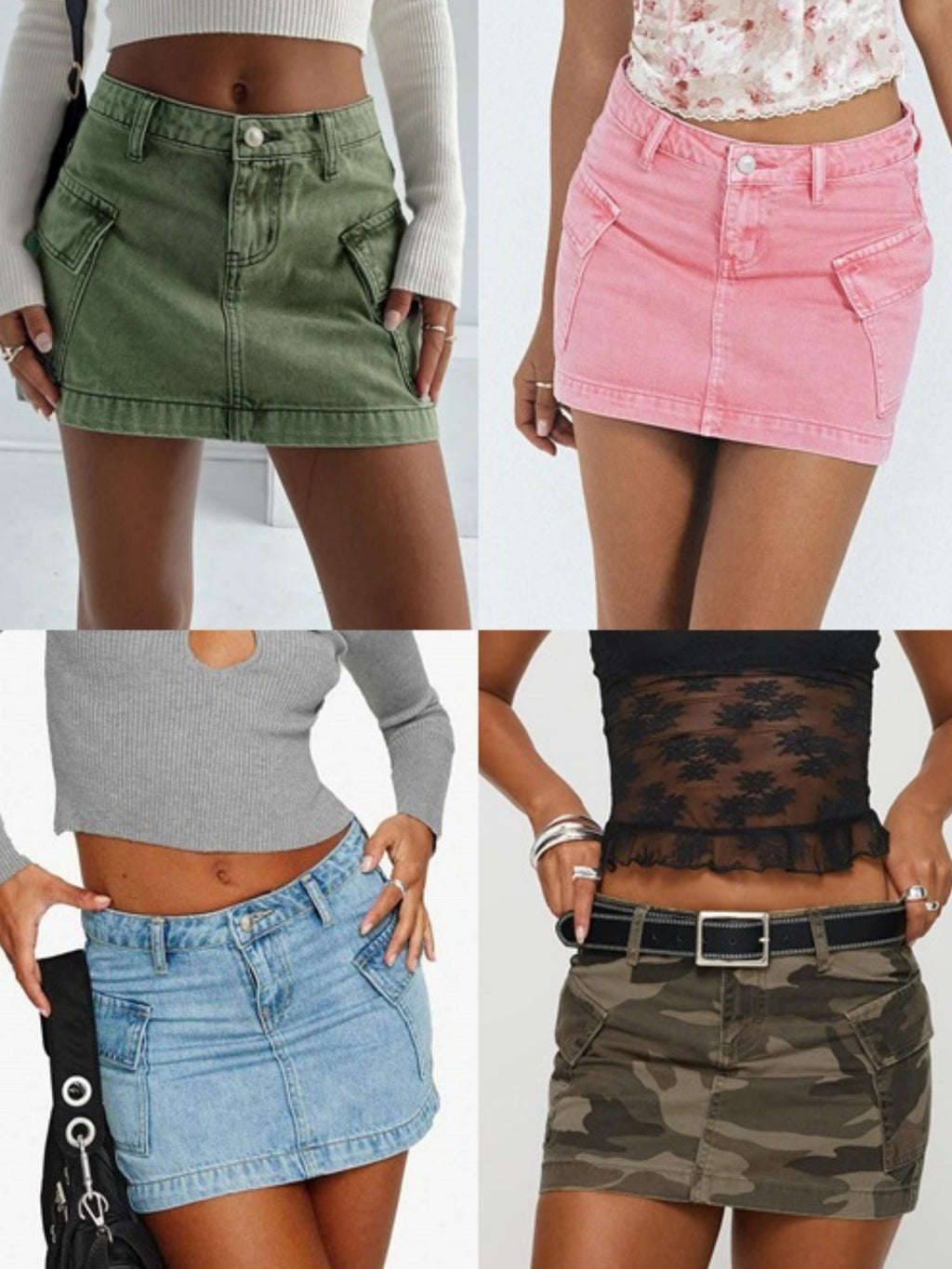 Camouflage Washed Pocket Denim Mini Skirt