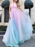 Gradient Sleeveless Deep V Chiffon Maxi Dresses