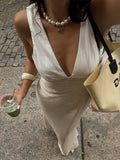 Cotton And Linen Elegant Waist-cinching V-neck Sleeveless Comfort Maxi Dresses