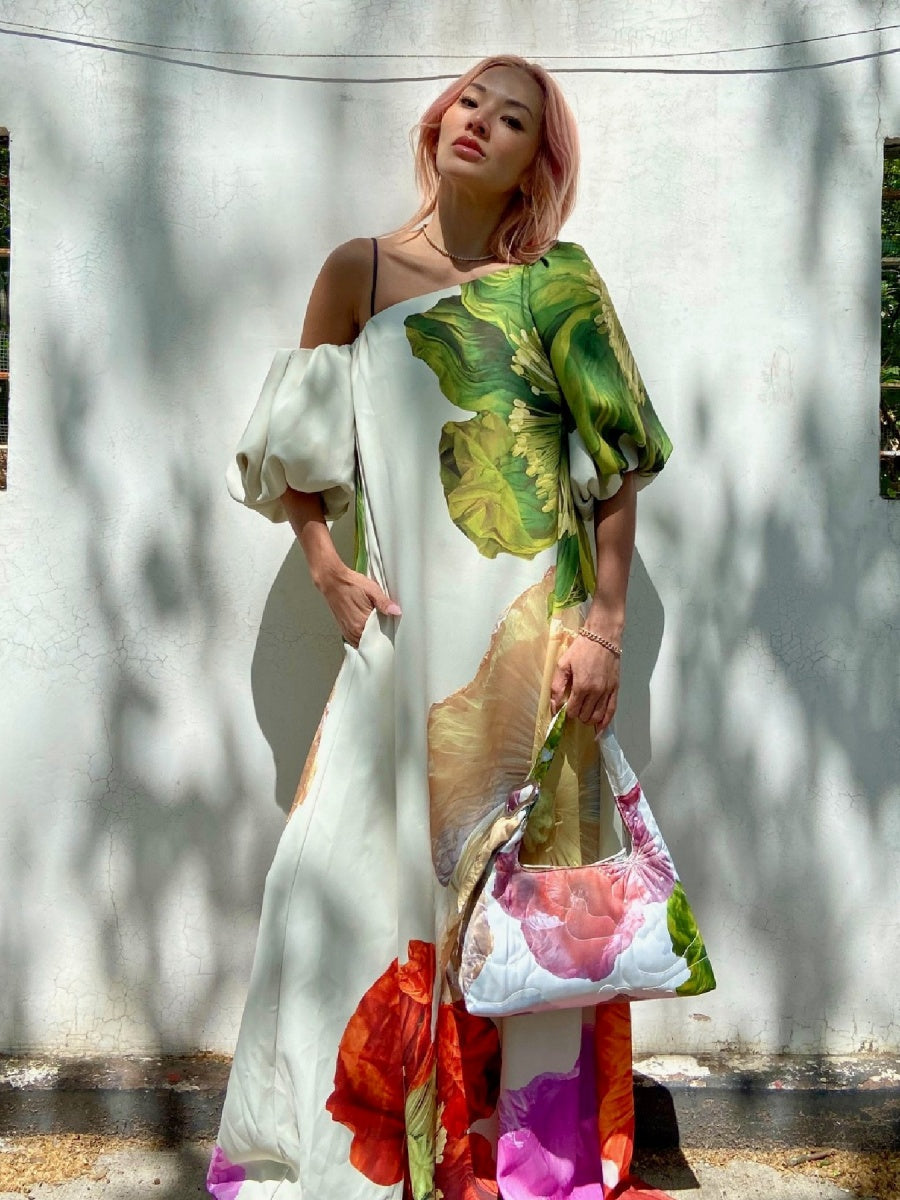 Off-shoulder Floral Print Maxi Dress For Vacation