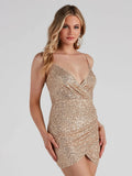V-neck Wrap Sequins Formal Dress Parties Banquet Mini&Short Dresses