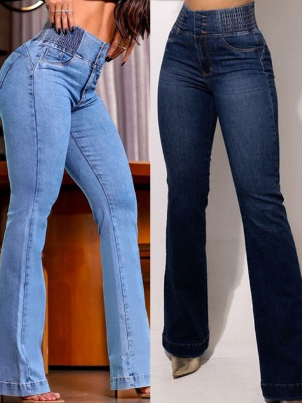 Elastic Waistband High-waisted Elastic Slim Fit Subtle Flare Pants Buttock Lift Jeans