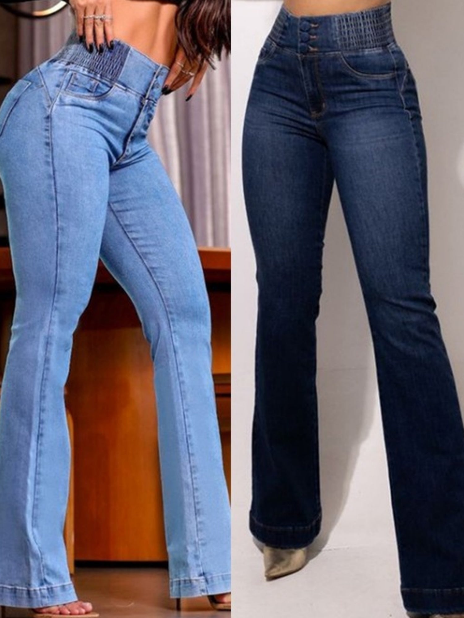 Elastic Waistband High-waisted Elastic Slim Fit Subtle Flare Pants Buttock Lift Jeans
