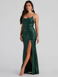 Sequins Slit Sexy Camisoles Formal Dress Maxi Dresses