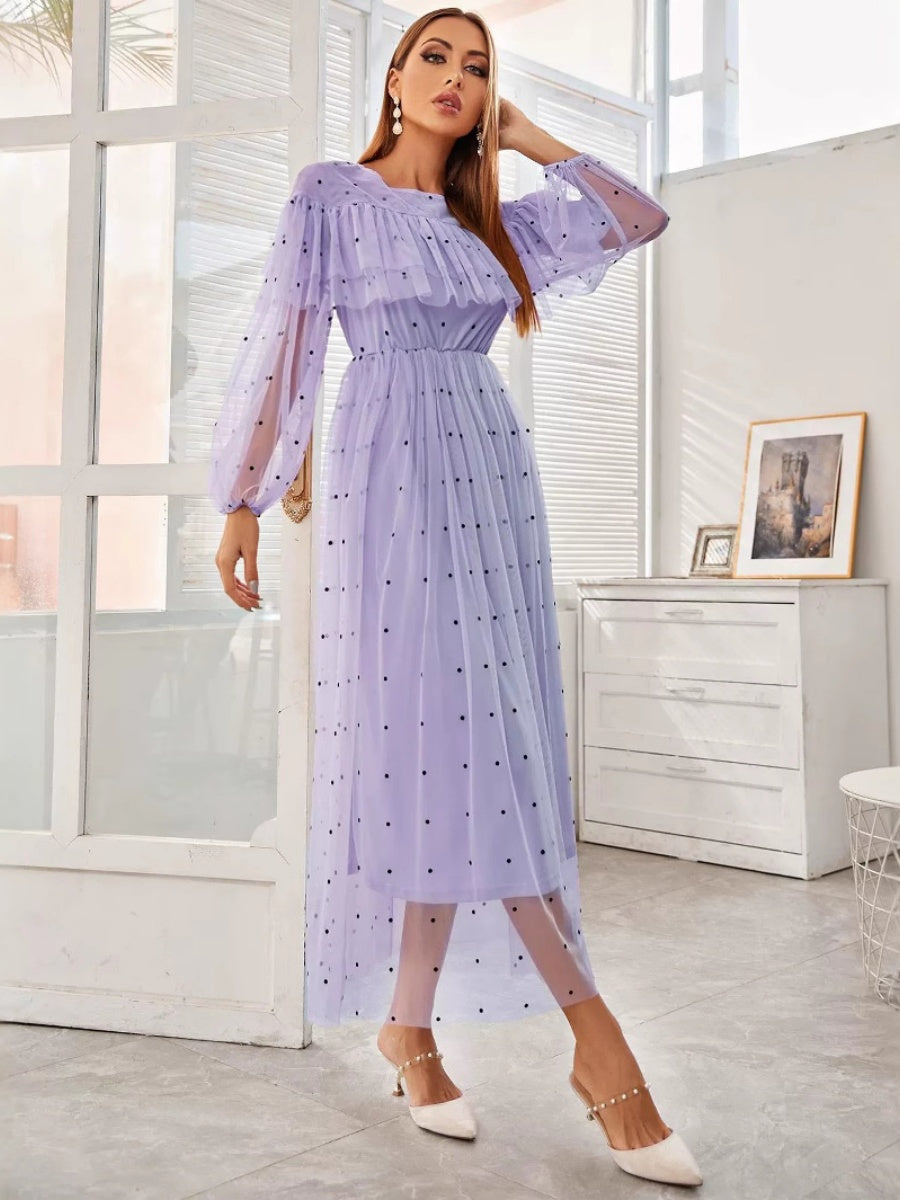Mesh Polka Dots Maxi Dresses
