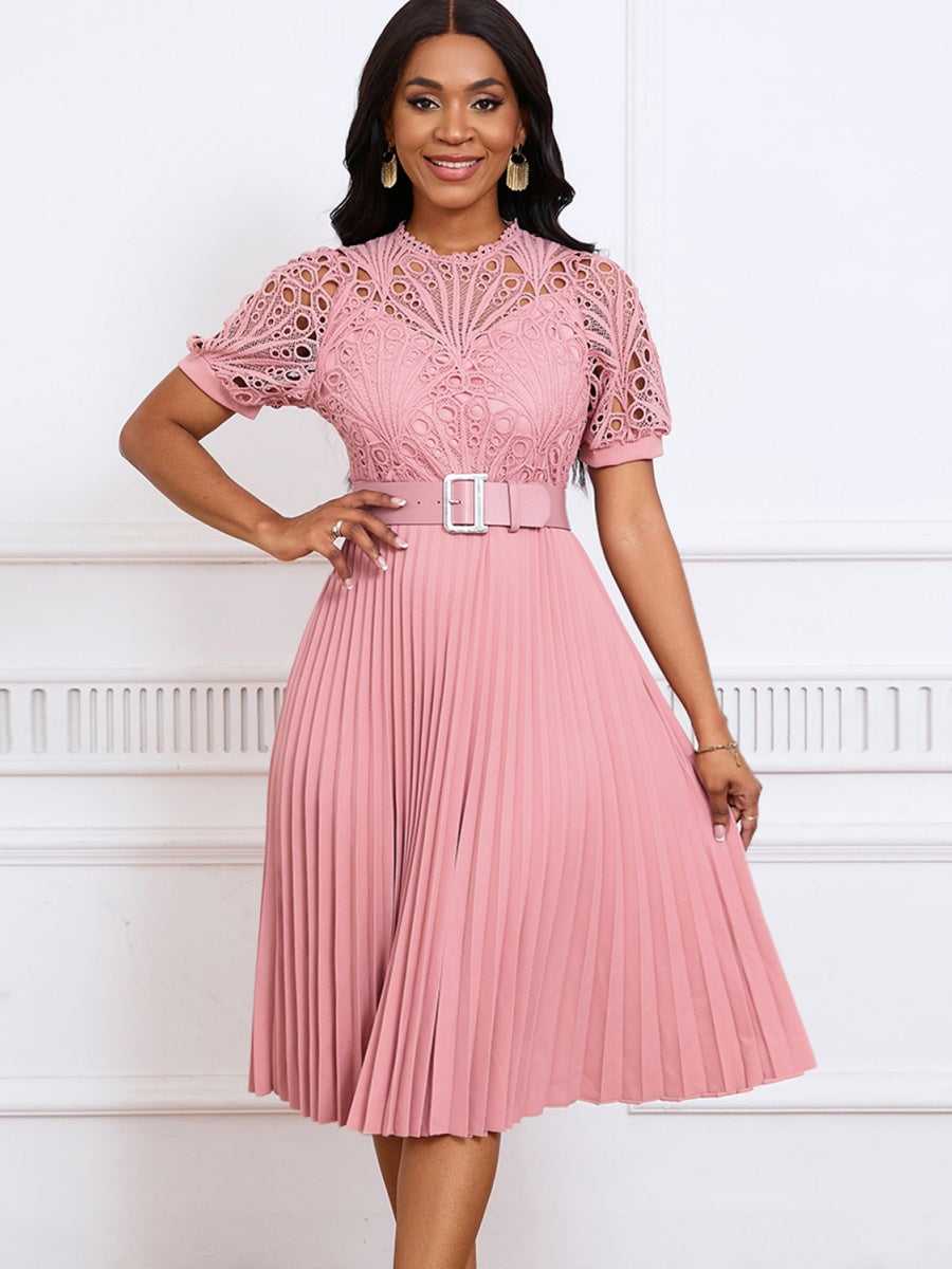 Short Sleeve Trim Lace Belts Mini&Short Dresses