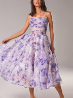 Zipper Floral Print Strapless Sleeveless Long Dress