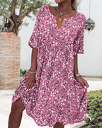 | Elegant Half-Sleeved Dress in Floral Cotton