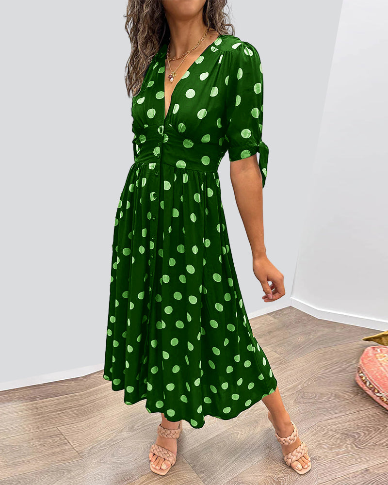 Soledad Aesthetic V Neck Dress with Polka Dots Evening Wear Edit