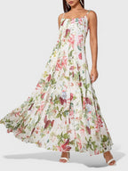 Fresh And Elegant Floral Print Halter Top Maxi Dresses