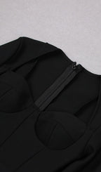 Stretch Long Sleeves Feather Mini Dress in Black