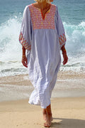 3/4 Balloon Sleeves Bohe Printed Caftan Midi Vacation Dress