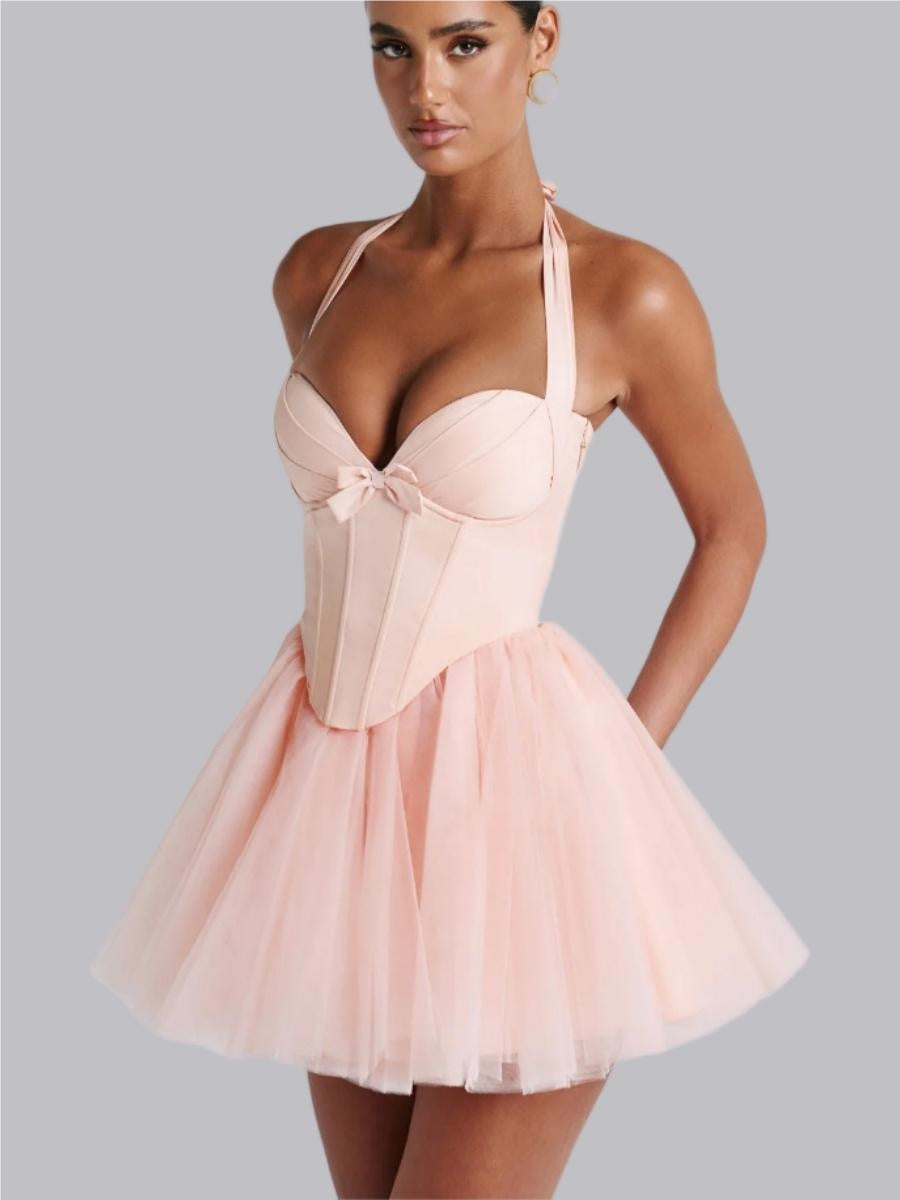 Halter Bra Tutu Bow Parties Mini&Short Dresses