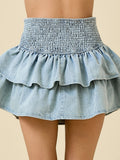 Denim Ruffle Splicing Slab Skirts