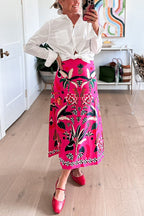 High Rise Tropic Print Midi Skirt