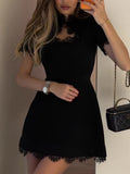 Lace Trim Hollow Out Waist Shaping Mini&Short Dresses