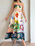 High-waisted Anime Cartoon Print Suspender Long Dress