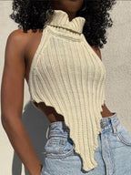 Turtleneck Irregular Hem Knitted Vest