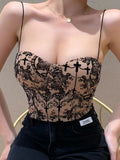 Flocking Printing With Breast Pads Backless Tight-fitting Tank Top