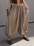 Cotton Blend Lantern Pants Plaid Breathable Leisure Pants