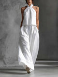 Loose Sleeveless Top And High-waisted Wide-leg Pants Two-piece Set