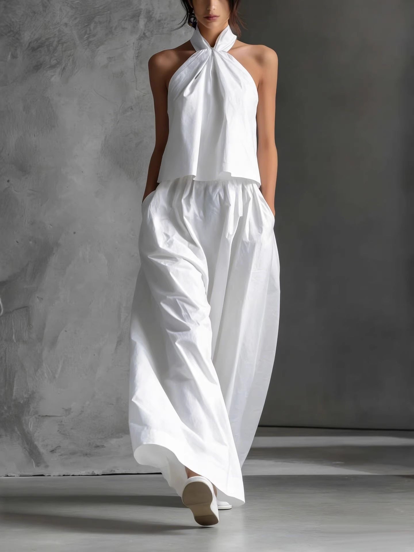Loose Sleeveless Top And High-waisted Wide-leg Pants Two-piece Set