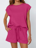 Round Neck Loose Short Sleeve Strappy Pocket Shorts Sports And Leisure 2-piece Sets