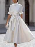 Belted Shirt-Style Midi Dress