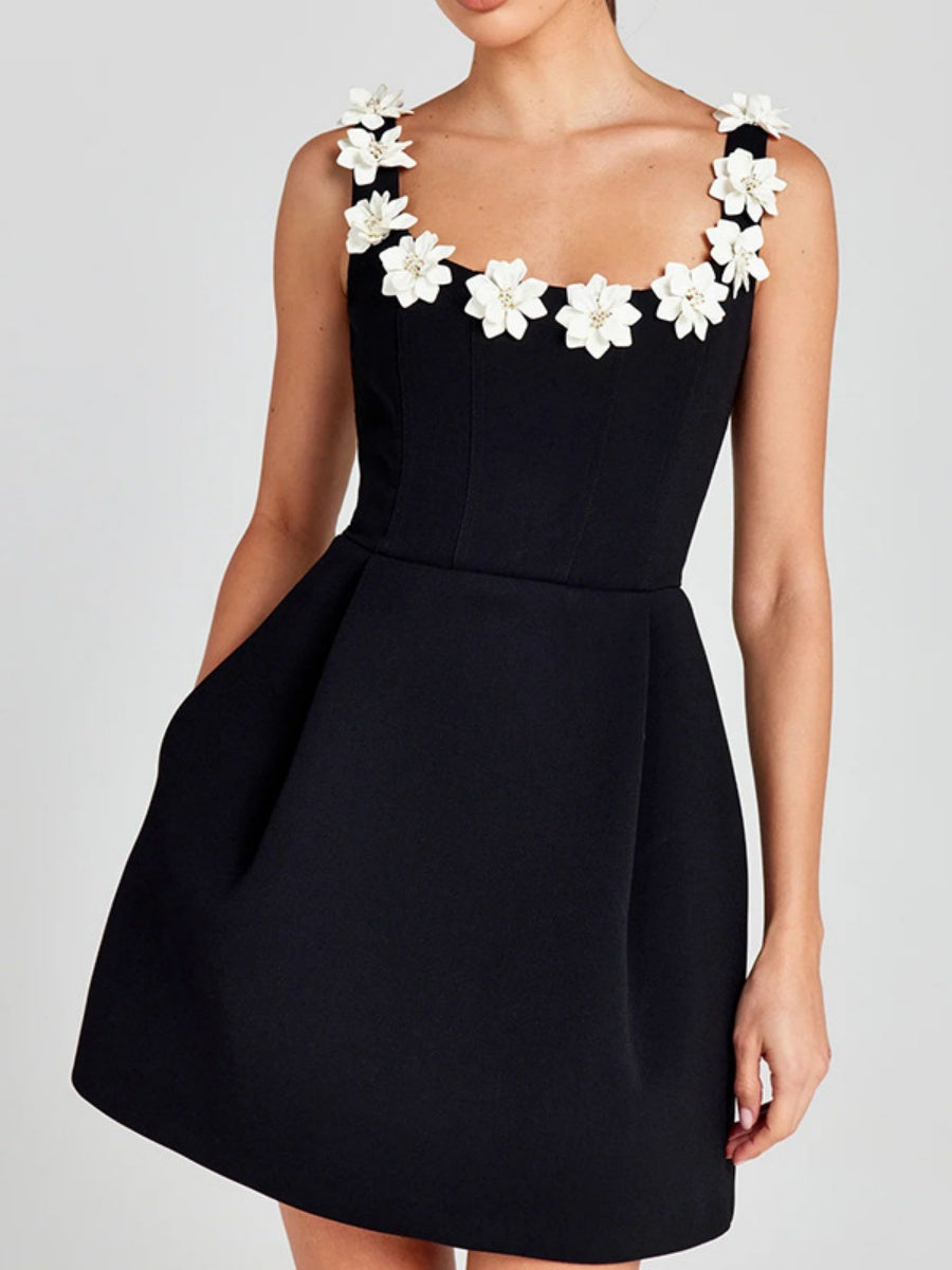3D Flowers Temperament A-pendulum Seminarians Mini&Short Dresses