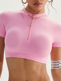 Seamless Zipper Tight-fitting Shorts Exercise And Fitness Yoga Short-sleeved T-shirt