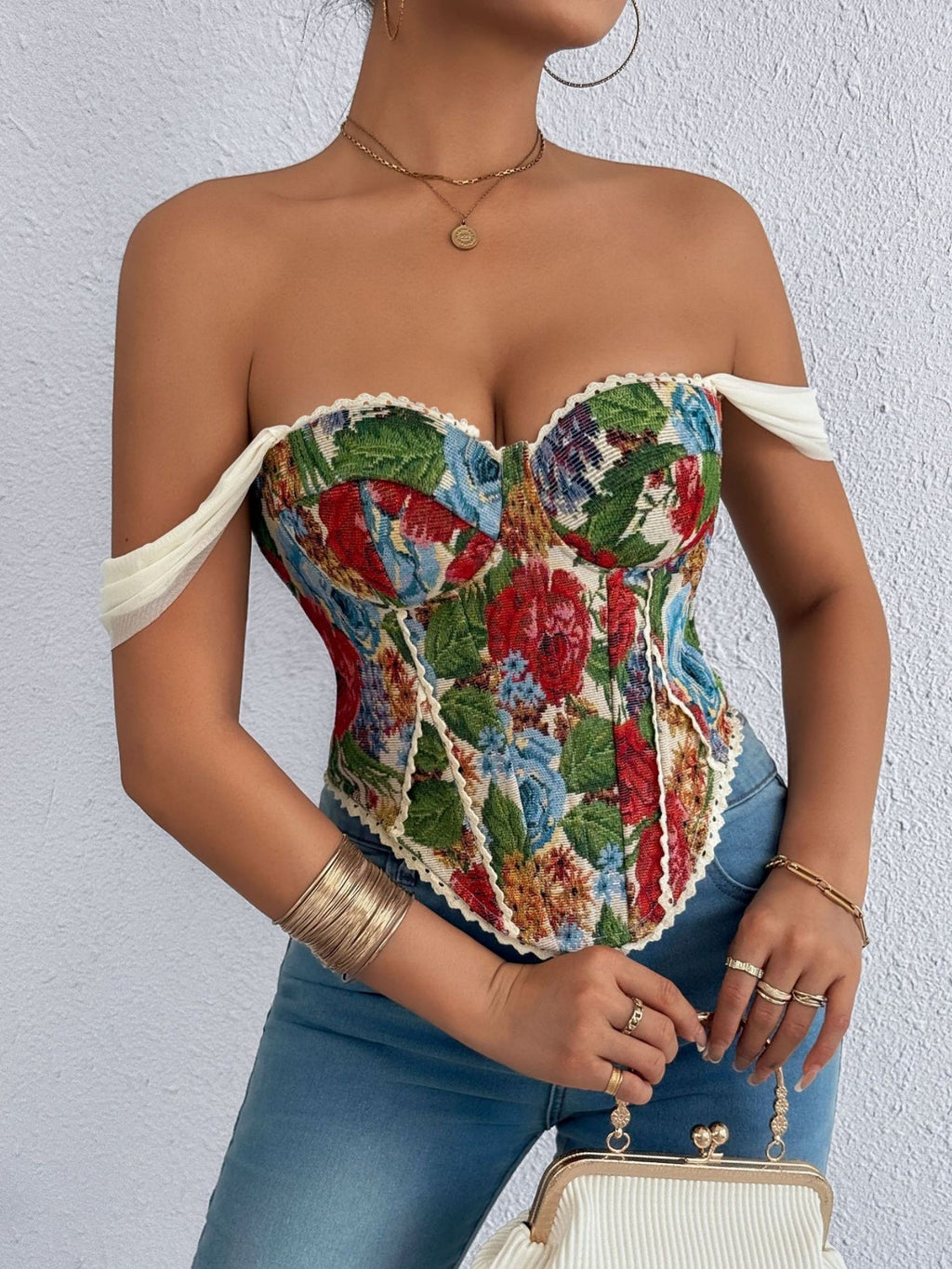 Jacquard Bandeau Top Tie Fish Bones Strapless Bra