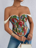 Jacquard Bandeau Top Tie Fish Bones Strapless Bra