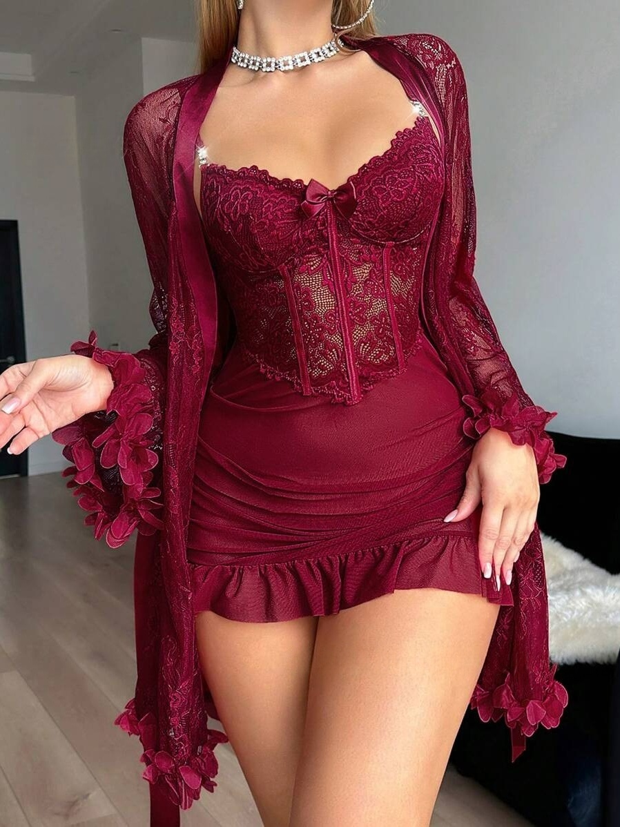 Lace Lingerie Mesh Two-piece Sleepwear Set