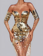 Sequins Bandage Off Shoulder Maxi Dresses