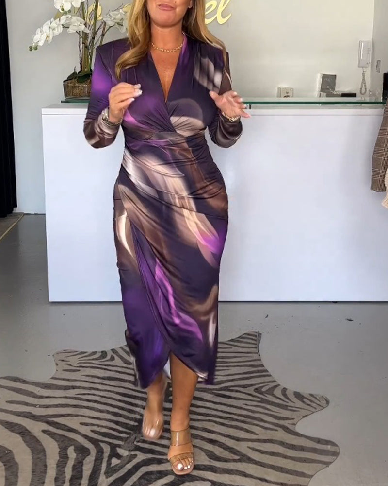 Izar Chic Midi Dress with a V Neck and Slit Premium Wardrobe Essential