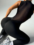 Openwork Mesh Back Sexy Buttocks Lift Sports Jumpsuits