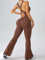 Leopard Print Backless Fitness Exercise Bodysuits