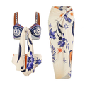 Printed Tie Front Two Piece Biniki and Twist Cover Up Skirt Set