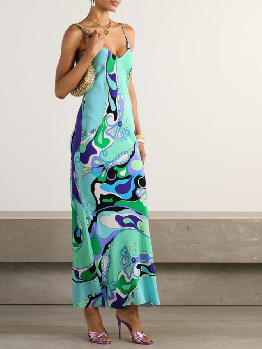 Printed Camisoles Sexy Slit Maxi Dresses