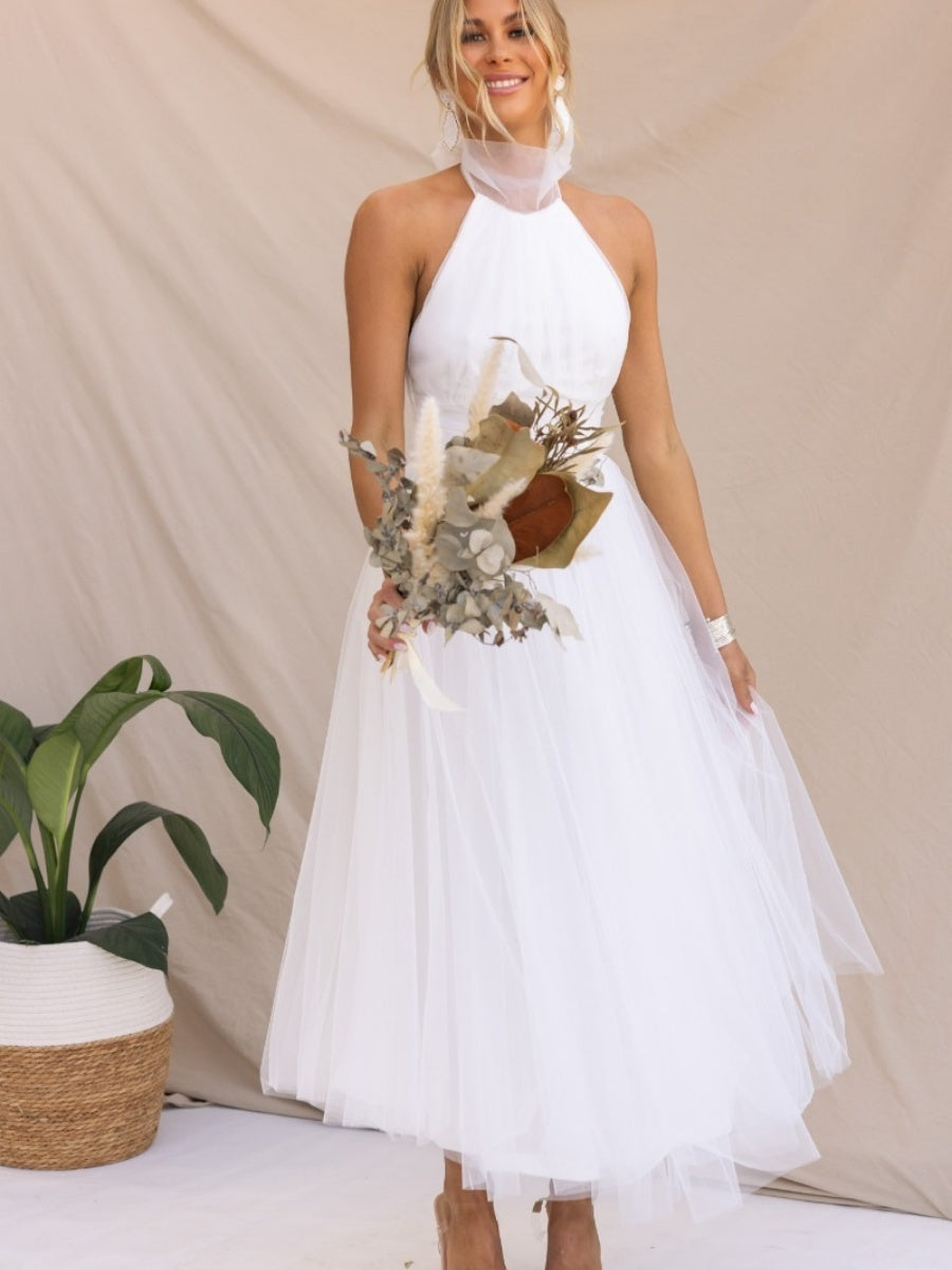 Halter Mesh Formal Dress Maxi Dresses