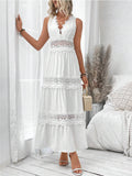 Cotton Blend Lace Solid Color Maxi Dresses