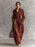 Zippered Lapel Elastic Waist Long Dress