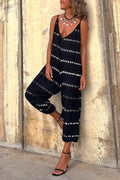 V Neck Stripes Tie Dye Cropped Cami Romper