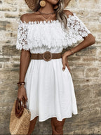 Lace Trim Off-the-shoulder And Waist-cinching Mini&Short Dresses