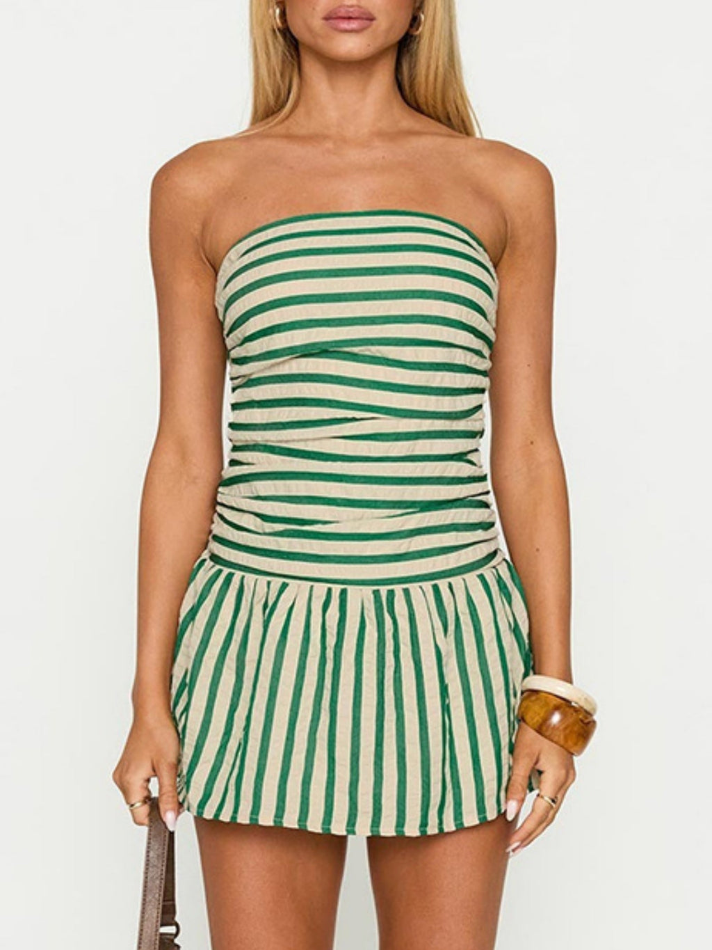 Stripes Backless Strapless Mini&Short Dresses