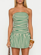 Stripes Backless Strapless Mini&Short Dresses