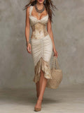Hollow-out Bodycon Sleeveless Midi Dress With Lace Trim