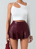 PU Leather Crocodile Pattern Stretch Short Skirt