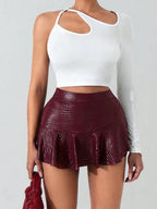 PU Leather Crocodile Pattern Stretch Short Skirt